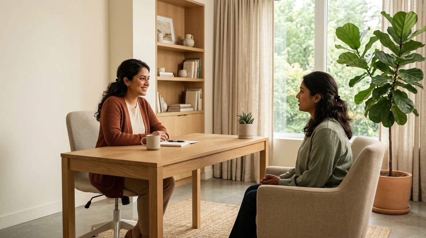 Doctor and patient in a warm, welcoming consultation room